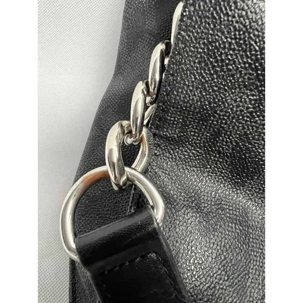 Michael Kors Black Hamilton Leather Silver Chain Satchel Bag Purse